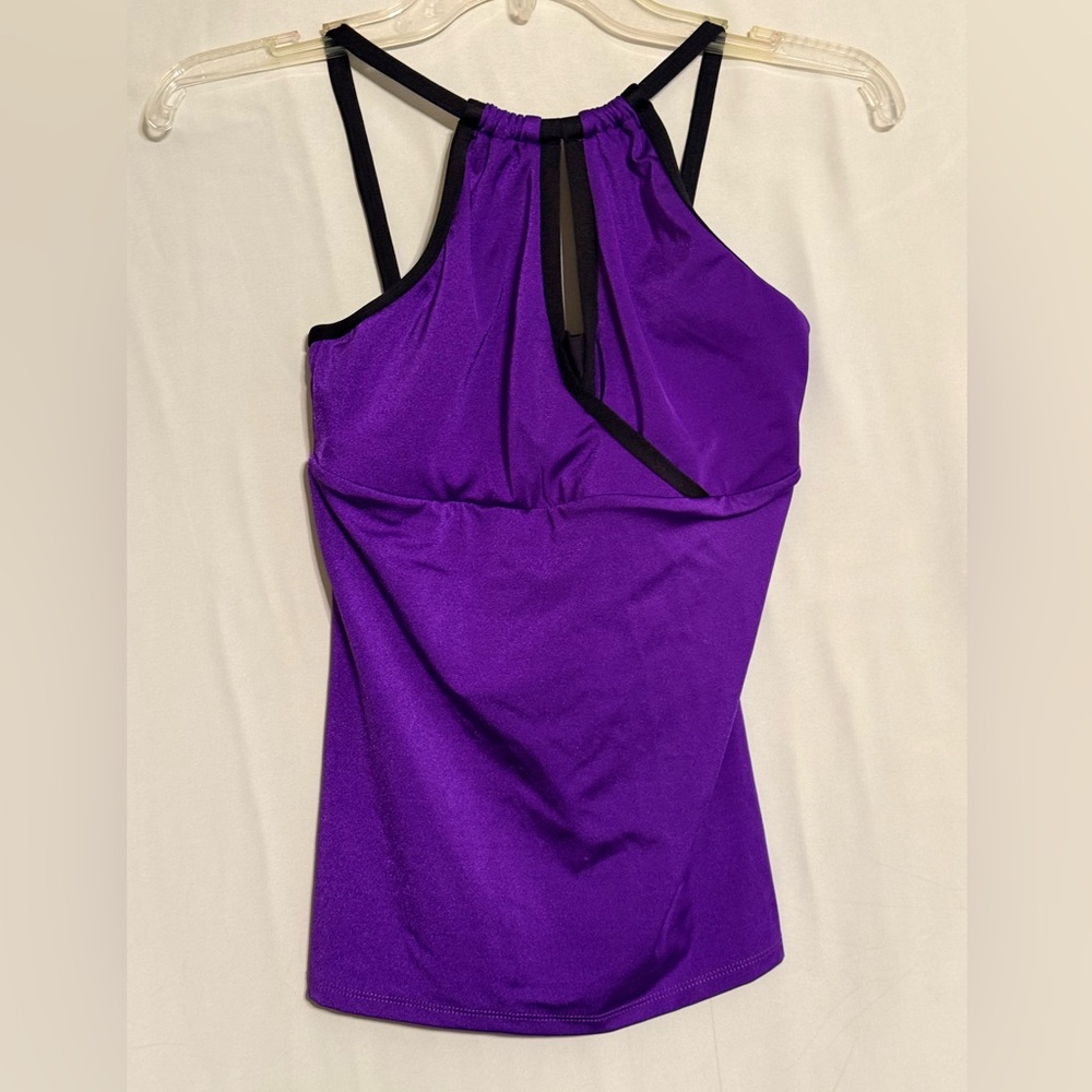 The Line Up Strappy High-Neck Purple Tankini Swim Top with Black Trim Size Large